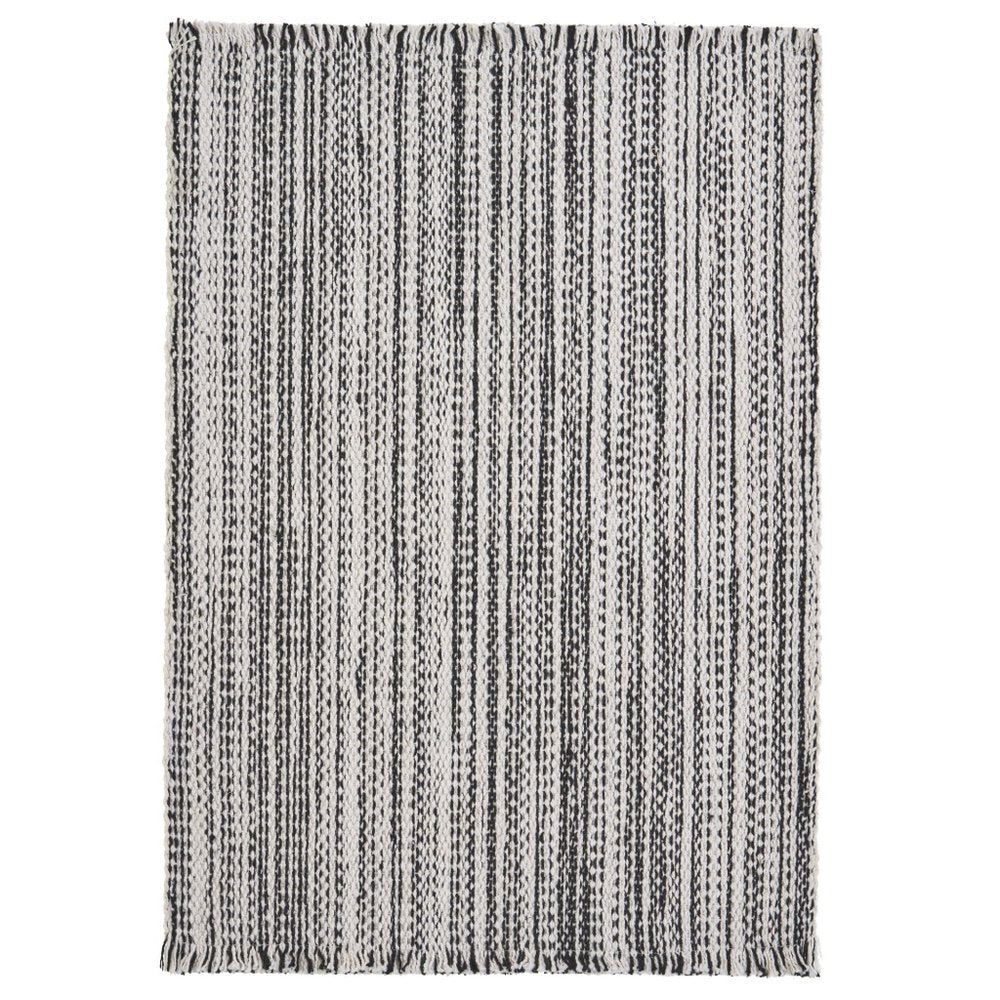 19" Set of Four Black And White Striped Cotton Placemats. Dining linen isolated on a plain white background, in a white linen finish.