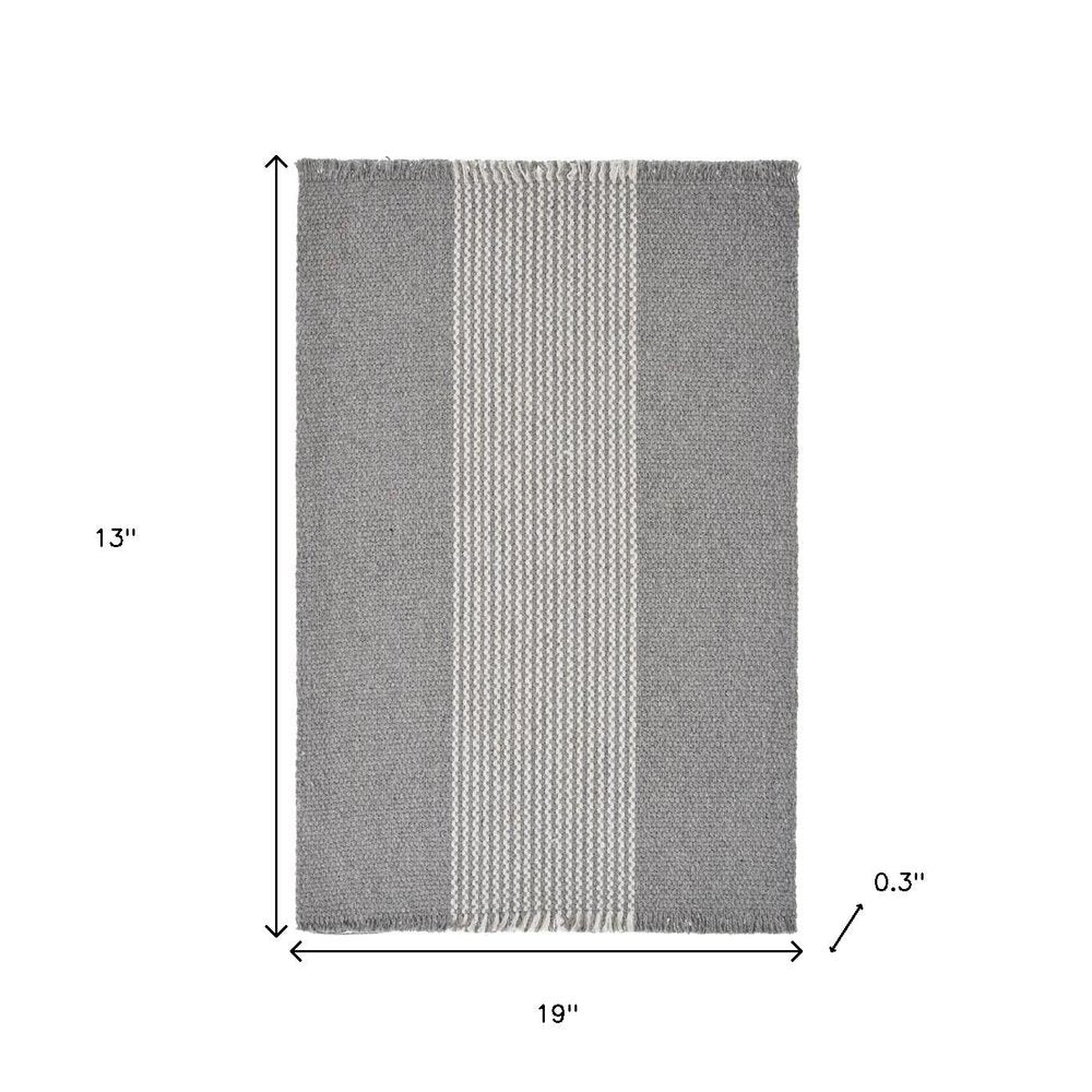 19" Set of Four Gray And White Striped Cotton Placemats. Dining linen isolated on a plain white background, showing a white linen surface.