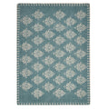 19" Set of Four Cream And Turquoise Damask Cotton Placemats. Dining linen isolated on a plain white background, showing a linen surface.