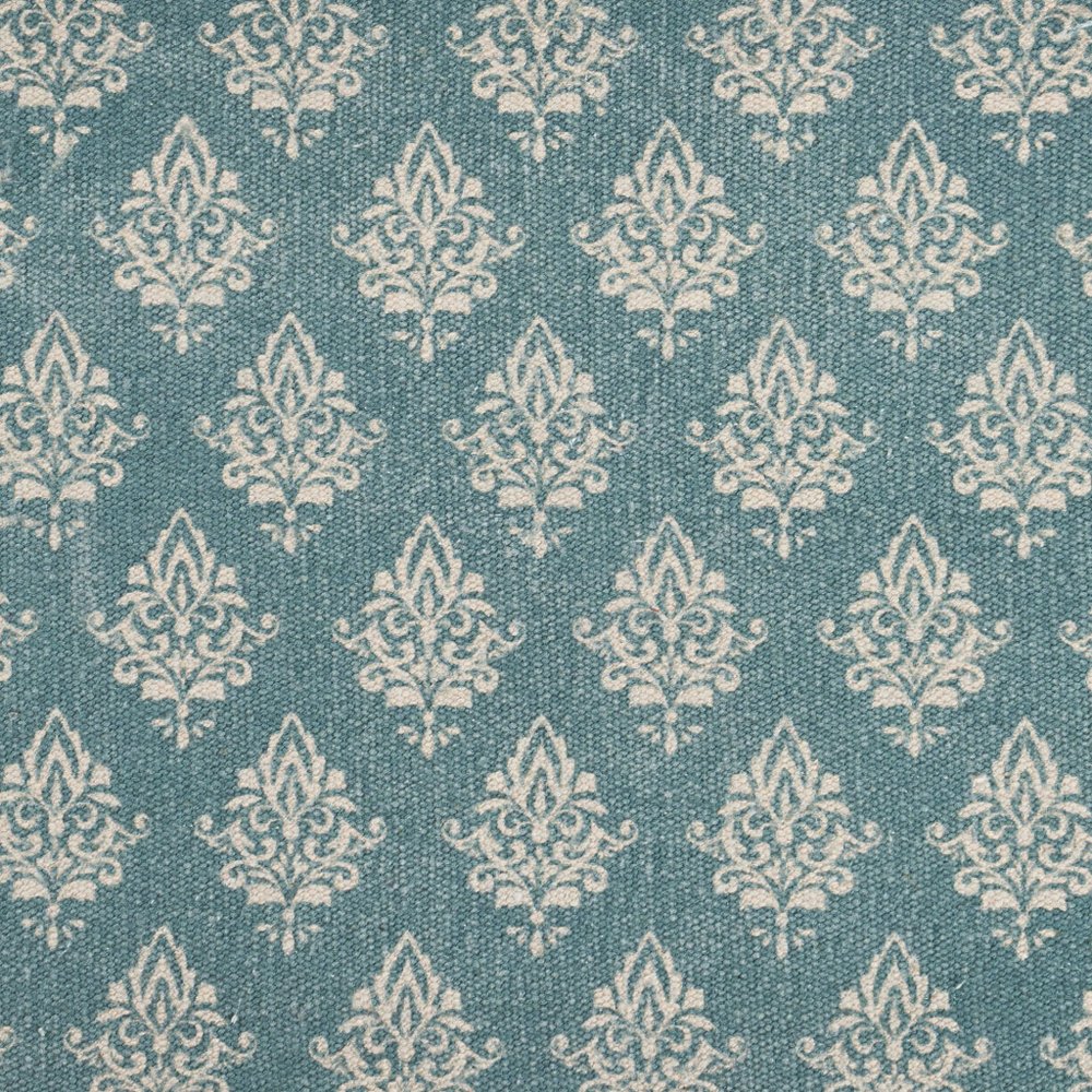 Detail view of 19" Set of Four Cream And Turquoise Damask Cotton Placemats, filling the frame with the linen texture.
