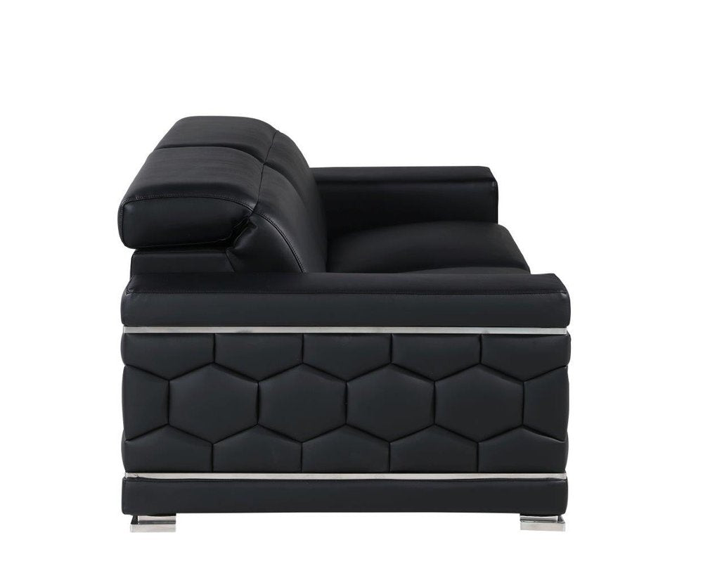 89" Black Leather Sofa With Silver Legs on a white background