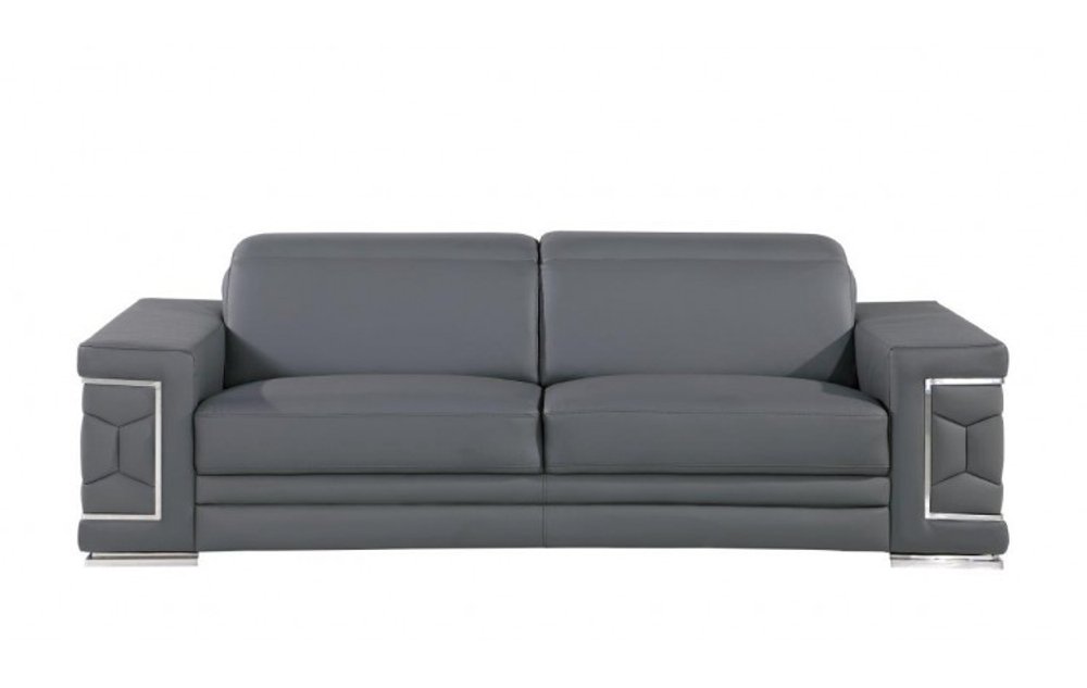 89" Black Leather Sofa With Silver Legs on a white background