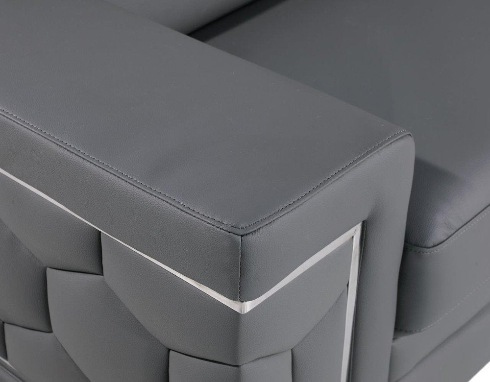 89" Black Leather Sofa With Silver Legs close-up detail