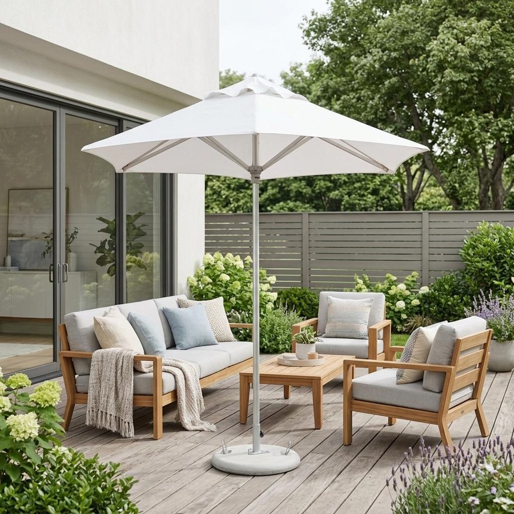 9' White Polyester Round Market Patio Umbrella