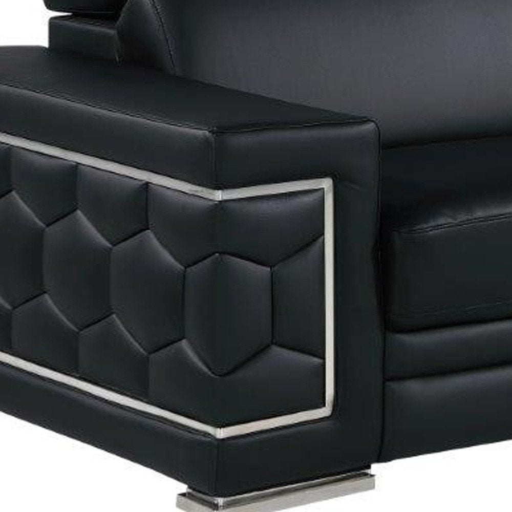 Two Piece Black Genuine Leather Five Person Seating Set