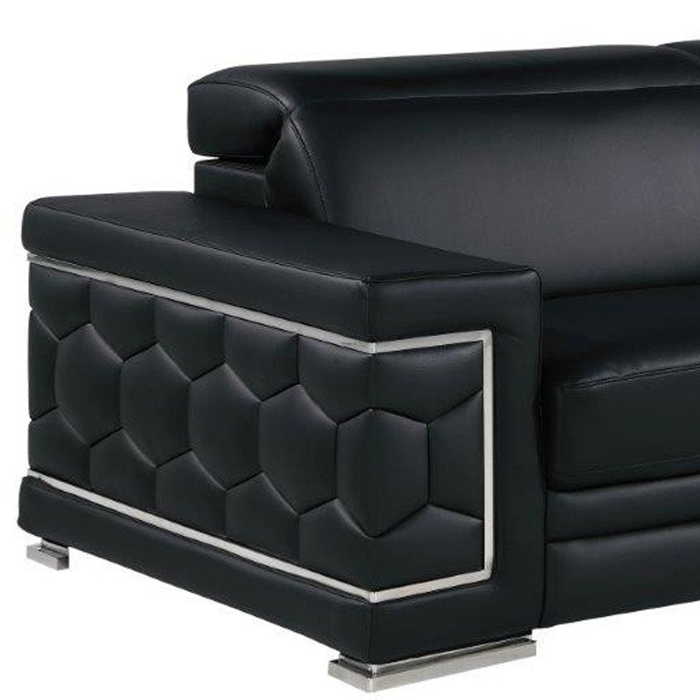 Two Piece Black Genuine Leather Five Person Seating Set