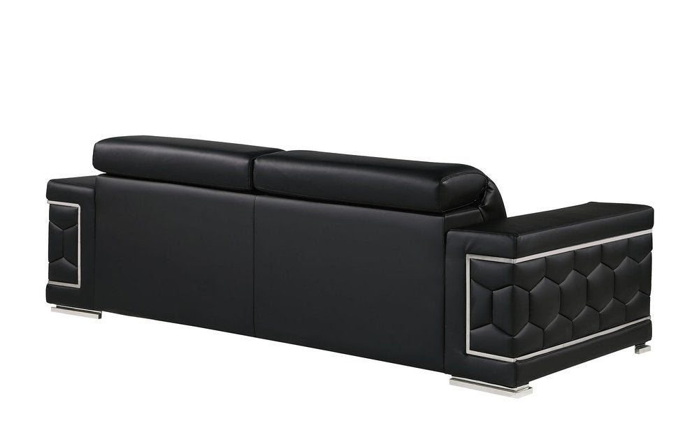 Two Piece Black Genuine Leather Five Person Seating Set