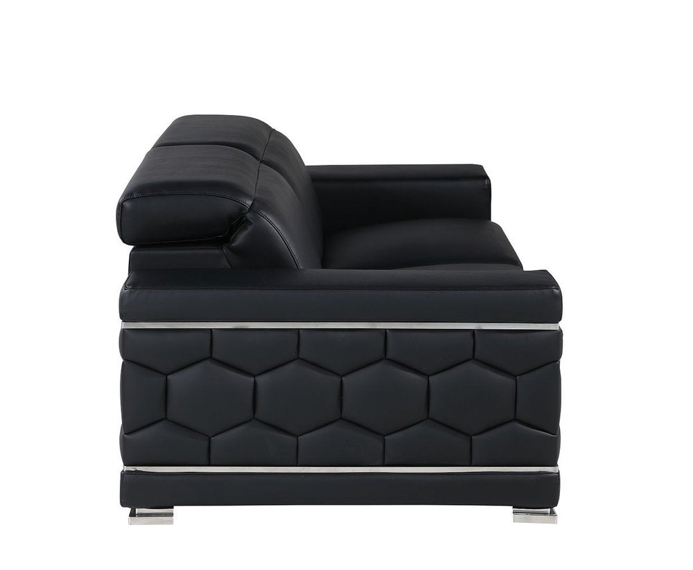 Two Piece Black Genuine Leather Five Person Seating Set