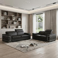 Two Piece Black Genuine Leather Five Person Seating Set