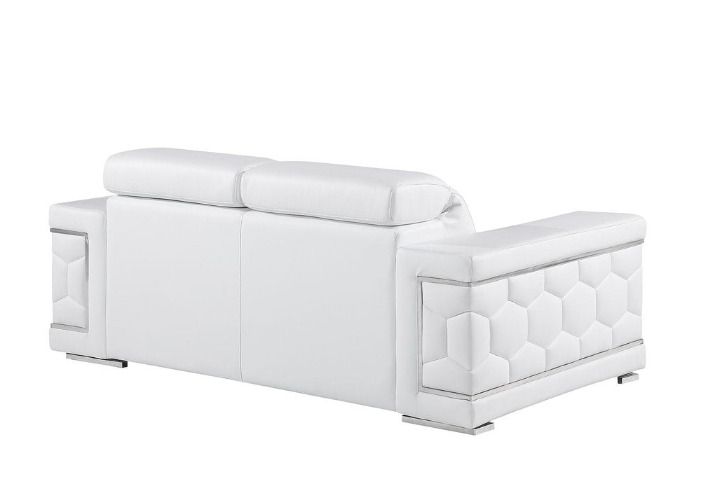 Two Piece White Genuine Leather Five Person Seating Set on a white background