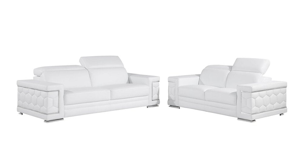 Two Piece White Genuine Leather Five Person Seating Set on a white background
