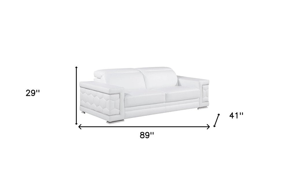 Two Piece White Genuine Leather Five Person Seating Set on a white background