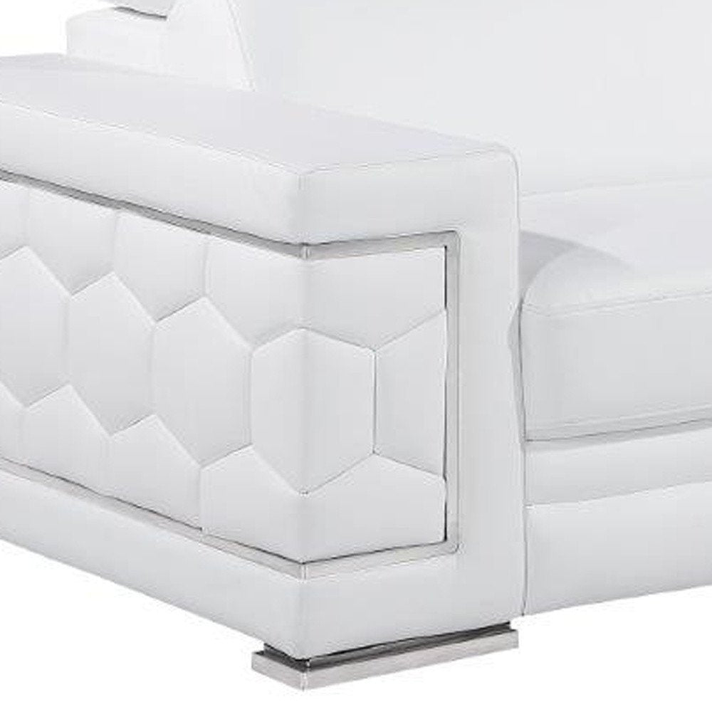 Two Piece White Genuine Leather Five Person Seating Set on a white background