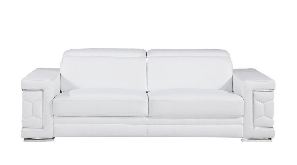 Three Piece White Genuine Leather Six Person Seating Set