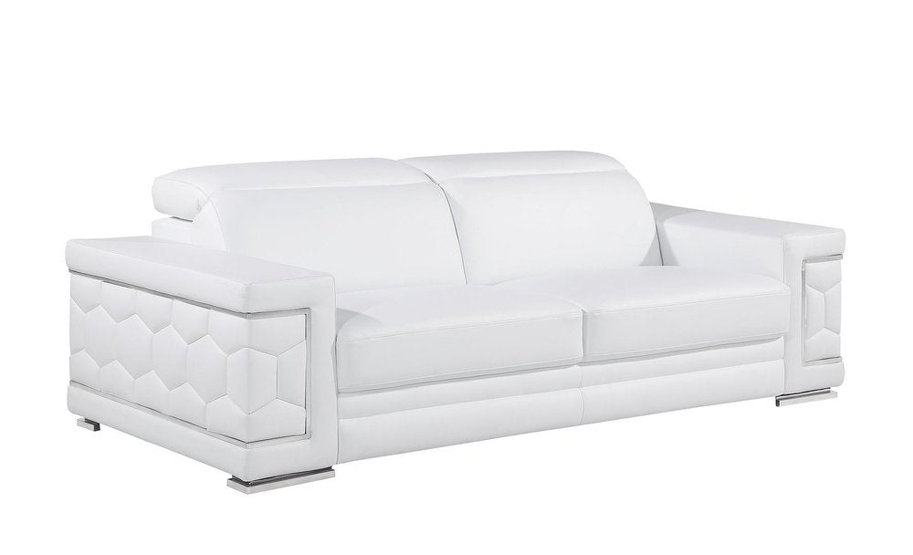 Three Piece White Genuine Leather Six Person Seating Set