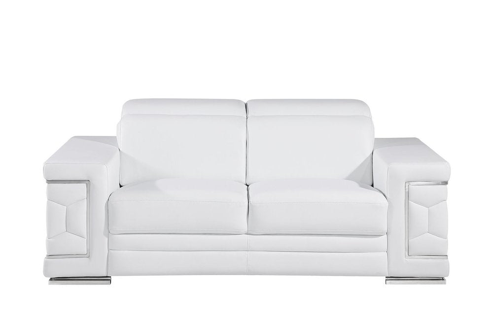 Three Piece White Genuine Leather Six Person Seating Set