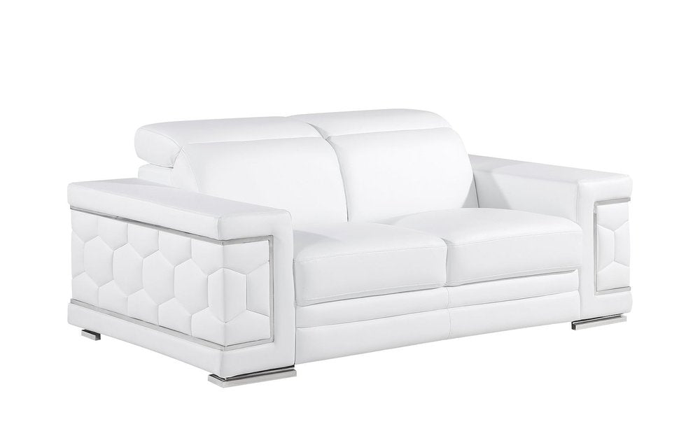 Three Piece White Genuine Leather Six Person Seating Set