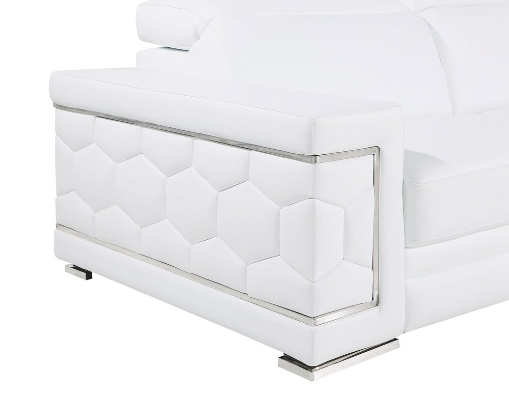 Three Piece White Genuine Leather Six Person Seating Set