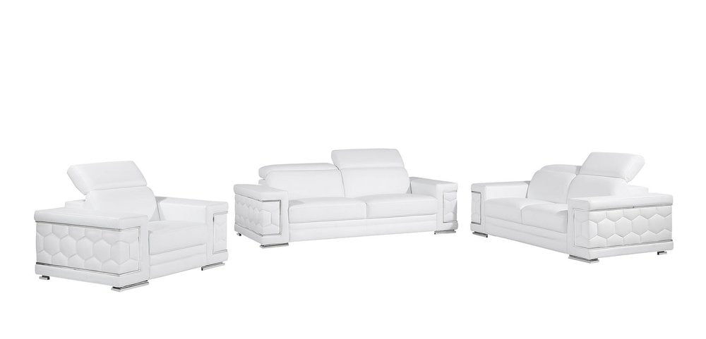 Three Piece White Genuine Leather Six Person Seating Set