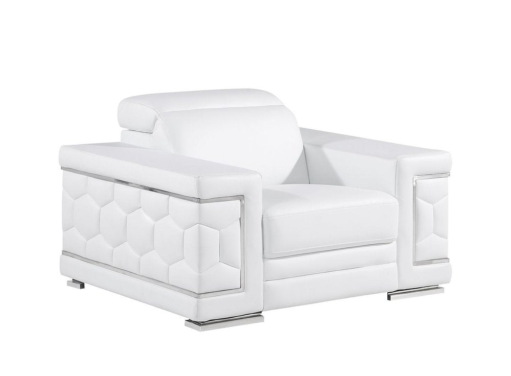 Three Piece White Genuine Leather Six Person Seating Set