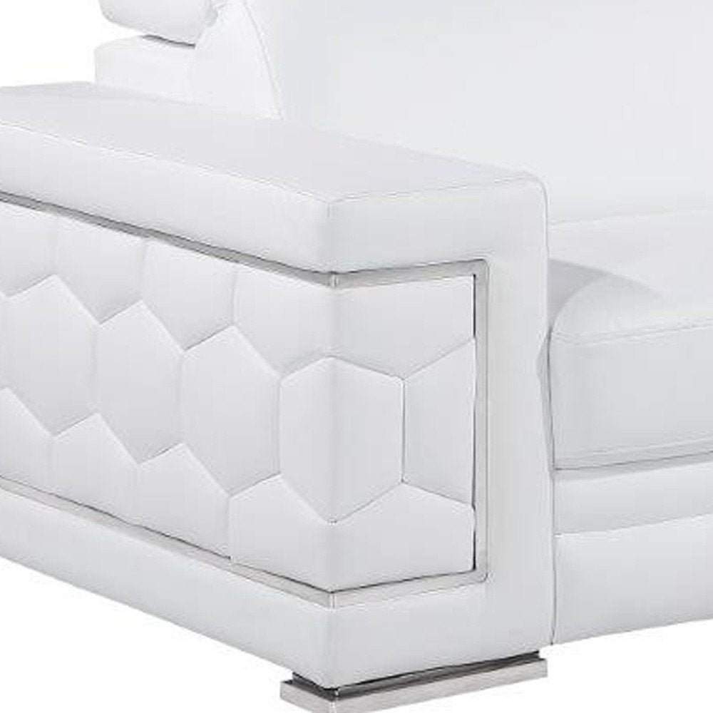 Three Piece White Genuine Leather Six Person Seating Set