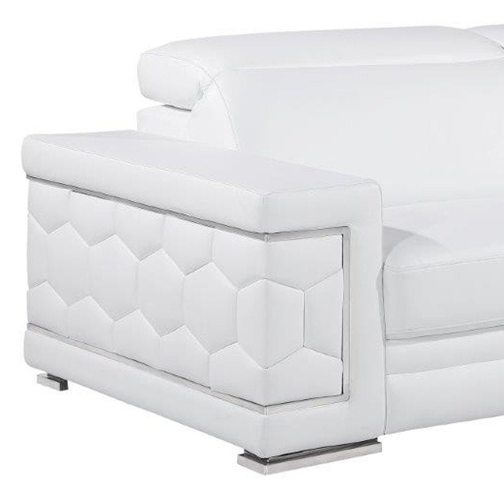 Three Piece White Genuine Leather Six Person Seating Set