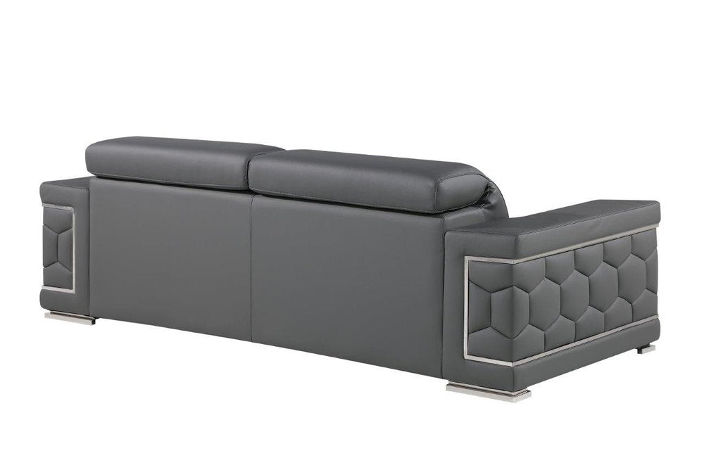 Two Piece Gray Genuine Leather Five Person Seating Set