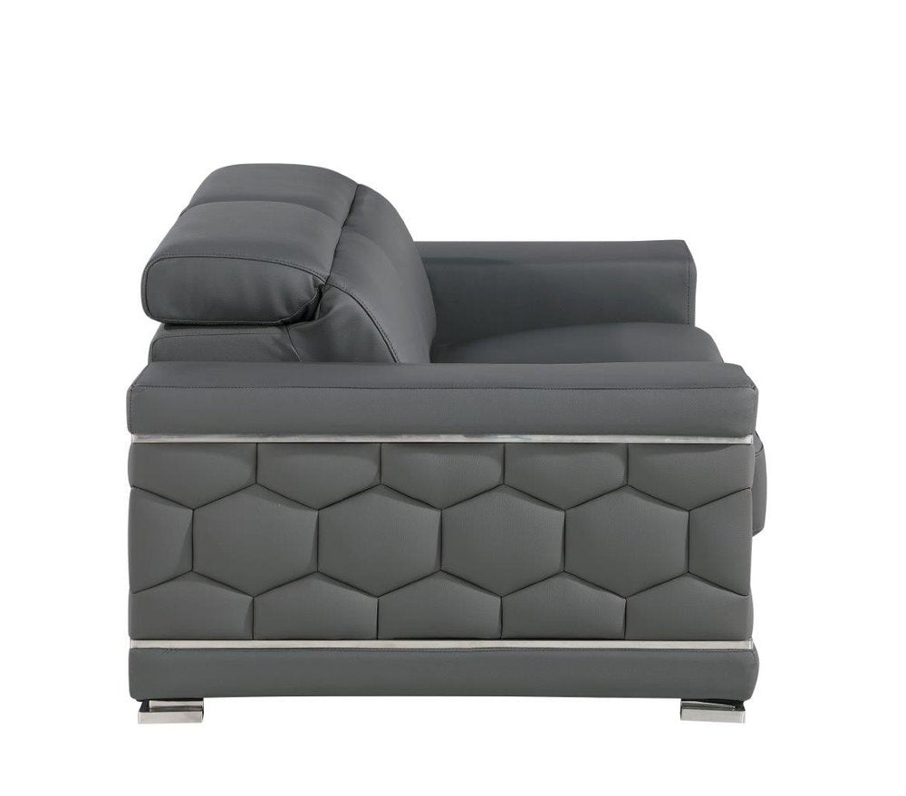 Two Piece Gray Genuine Leather Five Person Seating Set