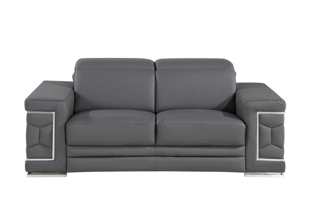 Two Piece Gray Genuine Leather Five Person Seating Set