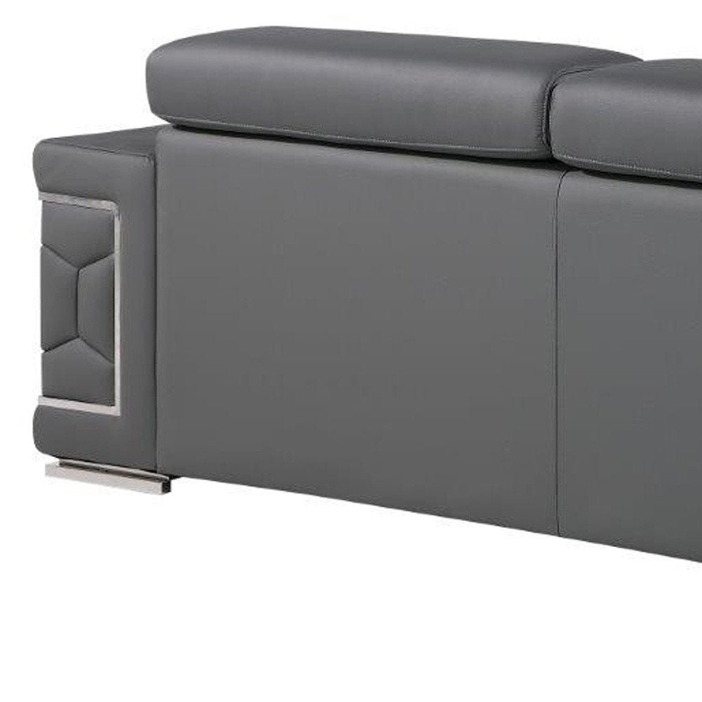 Two Piece Gray Genuine Leather Five Person Seating Set