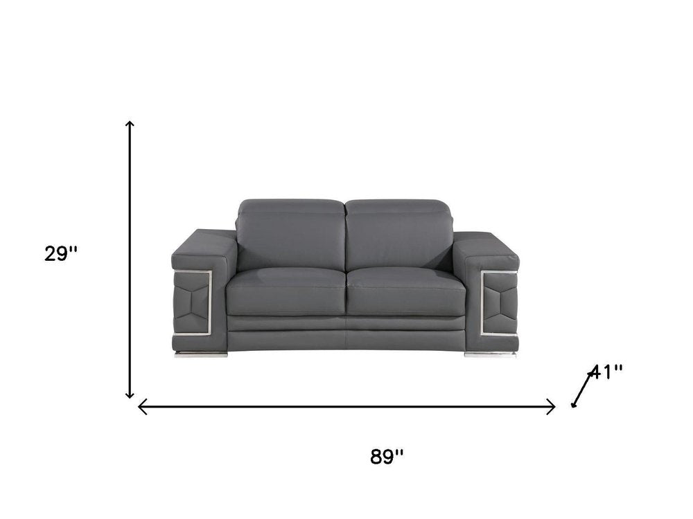 Two Piece Gray Genuine Leather Five Person Seating Set