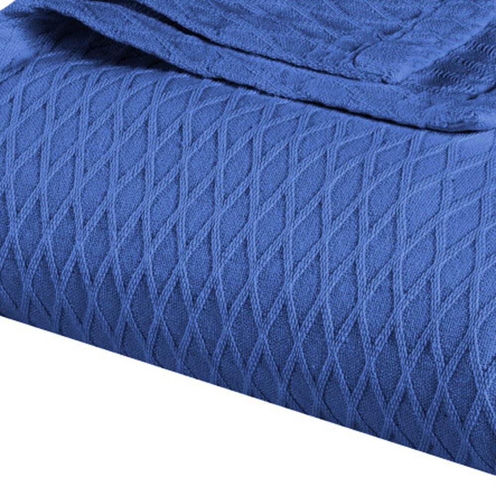 Twin Blue Cotton Woven Geometric Blanket