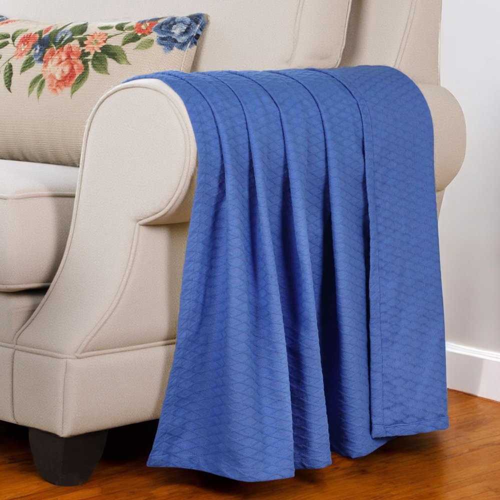 Twin Blue Cotton Woven Geometric Blanket