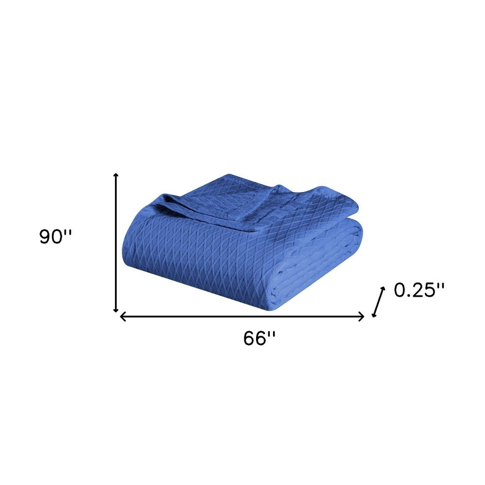 Twin Blue Cotton Woven Geometric Blanket on a white background