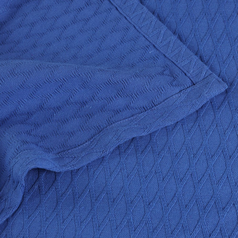 Twin Blue Cotton Woven Geometric Blanket