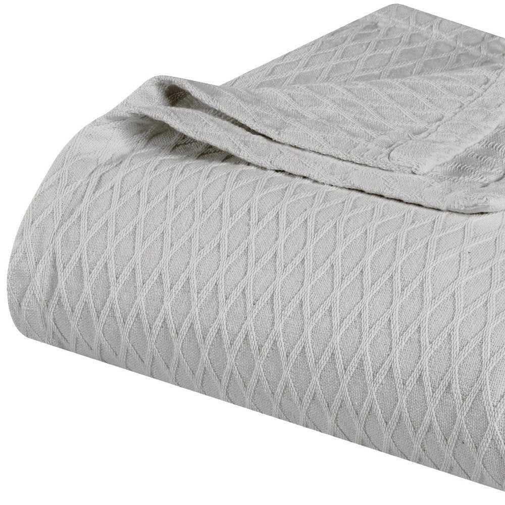 Twin Platinum Cotton Cable Knit Blanket on a white background