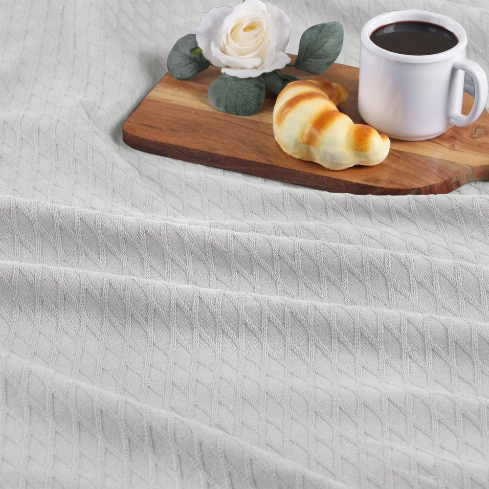 Twin Platinum Cotton Cable Knit Blanket on a white background