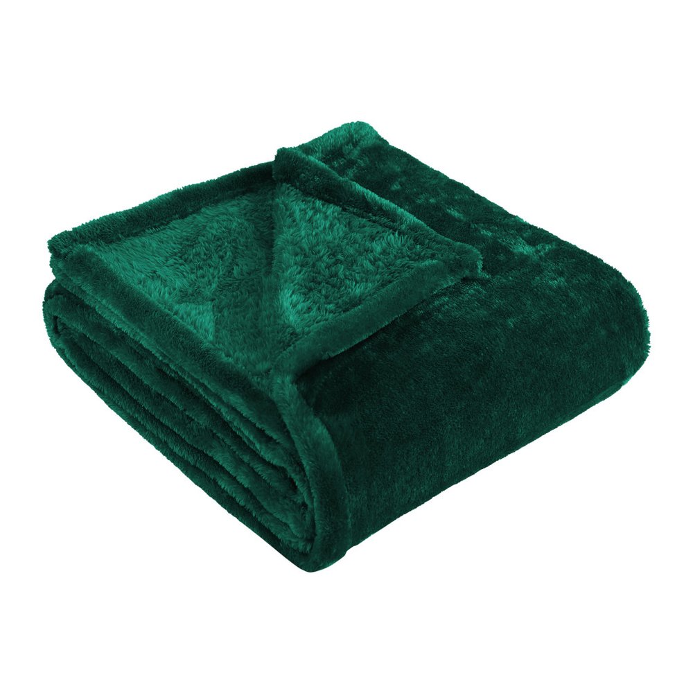 Twin Jungle Green Fleece Knitted Plush Blanket on a white background