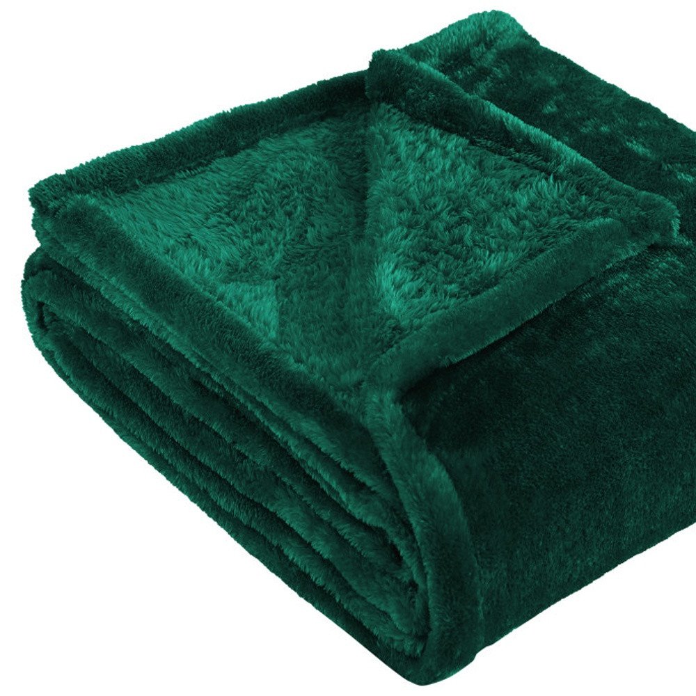 Twin Jungle Green Fleece Knitted Plush Blanket on a white background