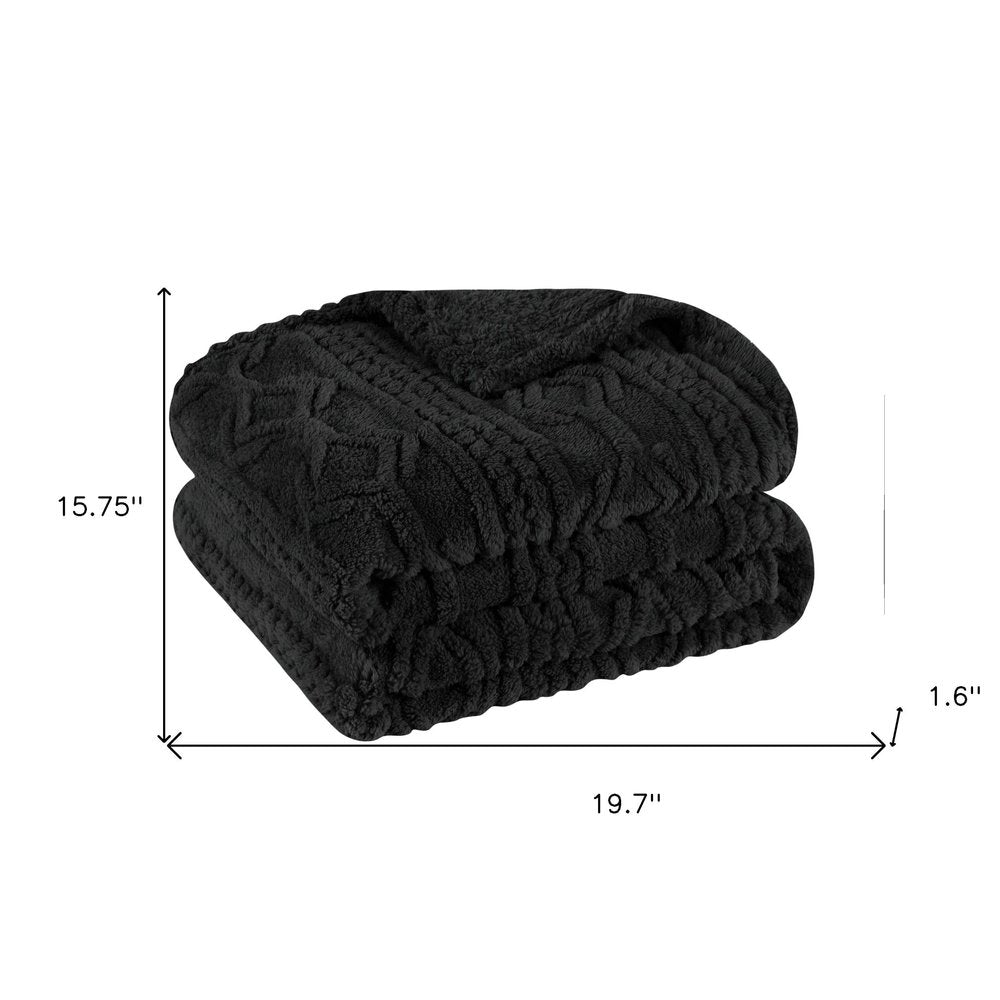 Twin Black Fleece Geometric Plush Blanket on a white background
