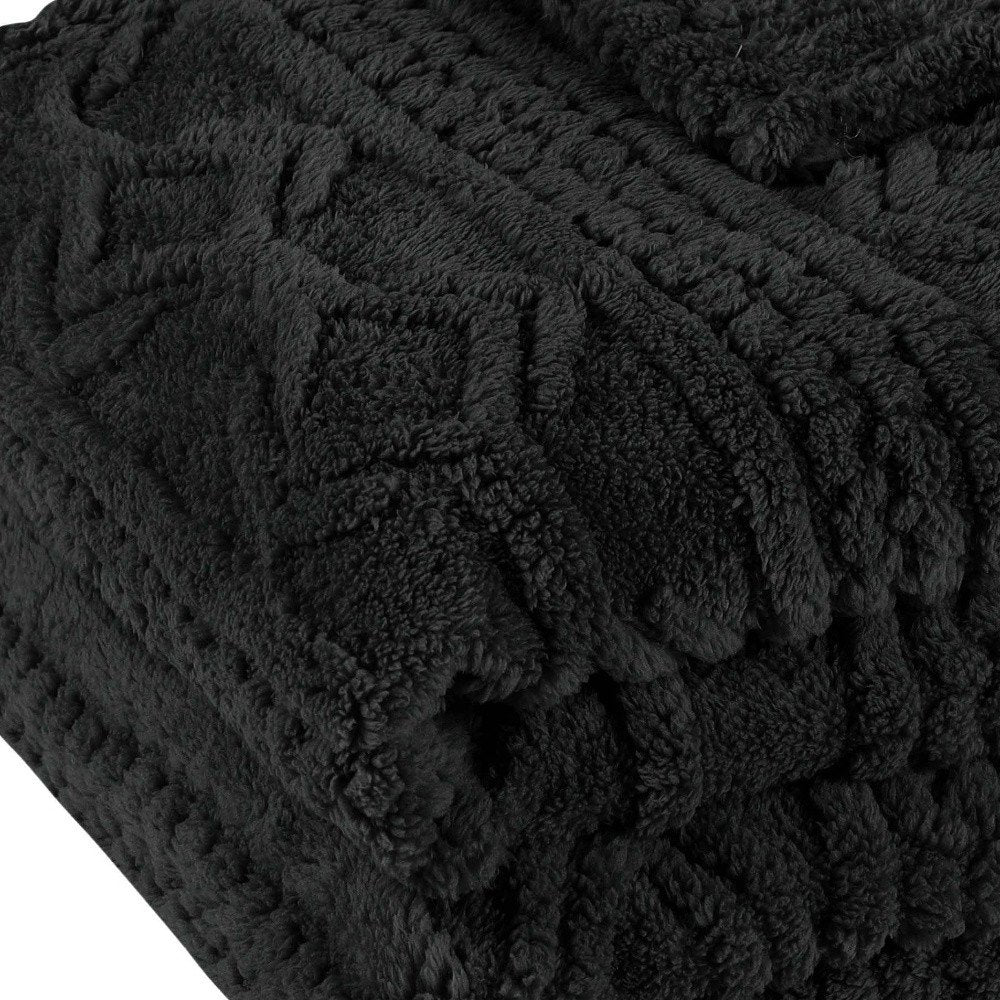 Twin Black Fleece Geometric Plush Blanket