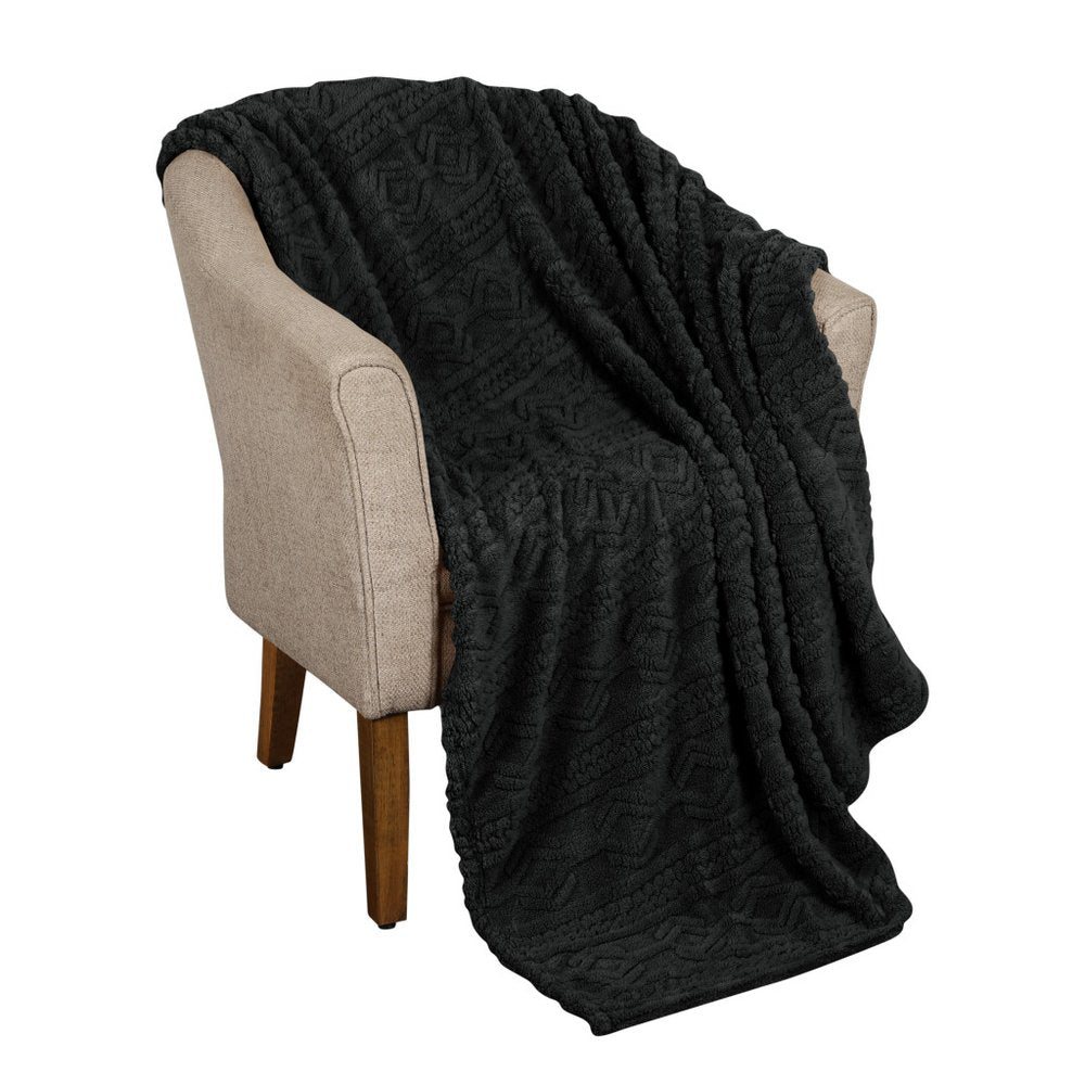 Twin Black Fleece Geometric Plush Blanket