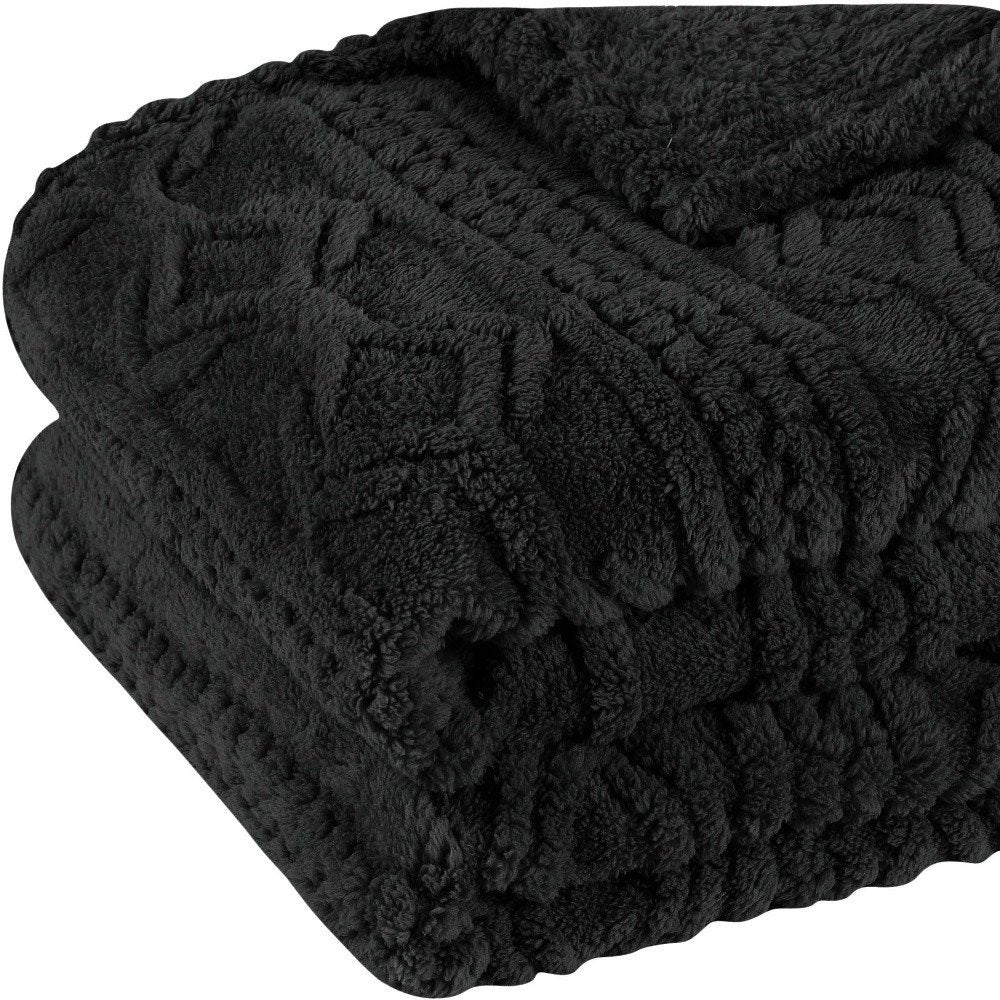 Twin Black Fleece Geometric Plush Blanket close-up detail