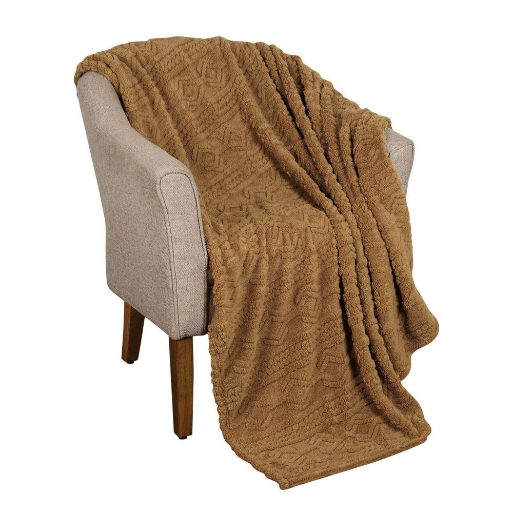 Twin Camel Fleece Geometric Plush Blanket on a white background