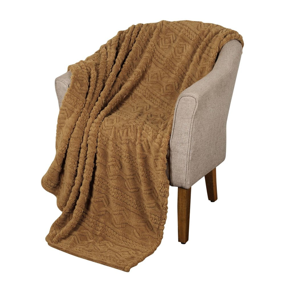 Twin Camel Fleece Geometric Plush Blanket