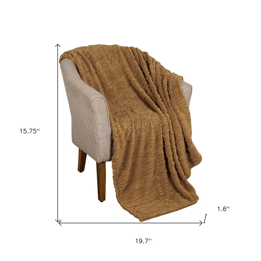 Twin Camel Fleece Geometric Plush Blanket on a white background