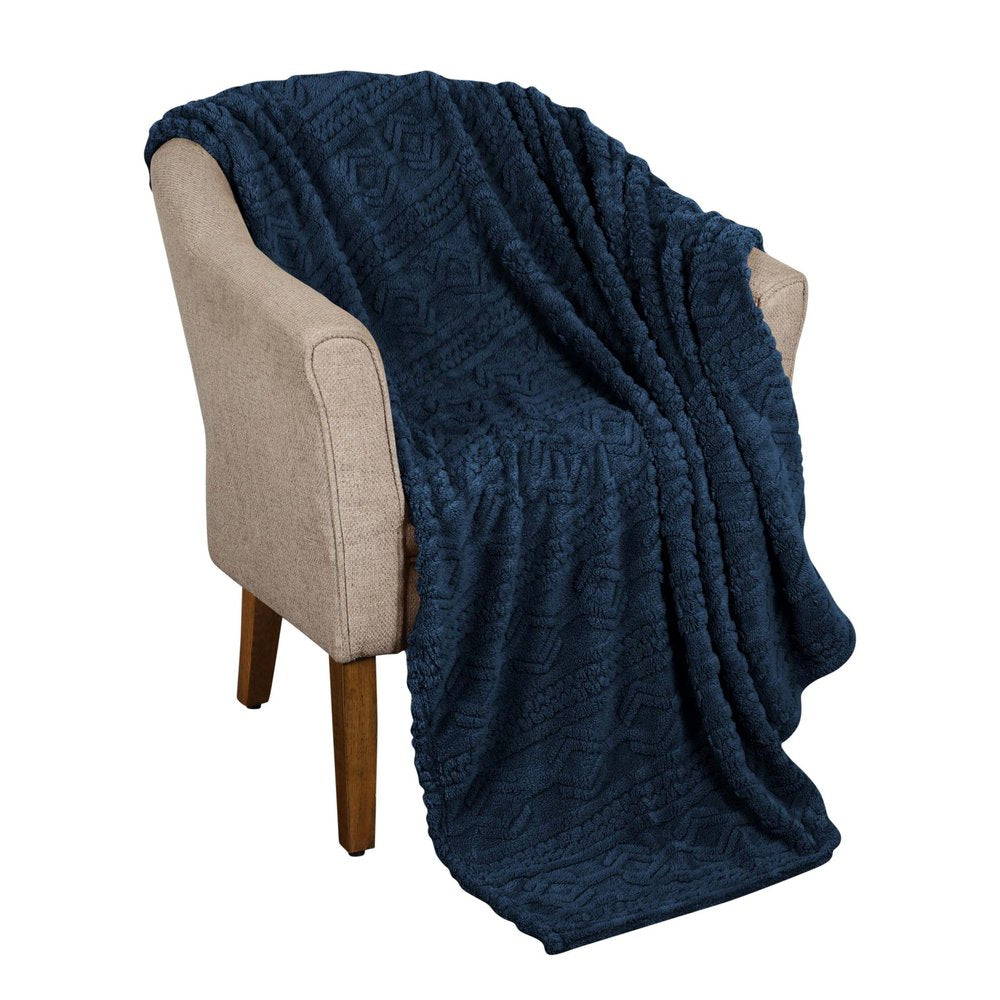 Twin Navy Blue Fleece Geometric Plush Blanket