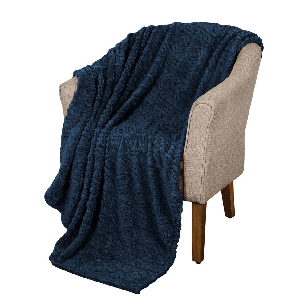 Twin Navy Blue Fleece Geometric Plush Blanket