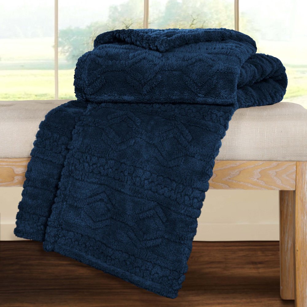 Twin Navy Blue Fleece Geometric Plush Blanket