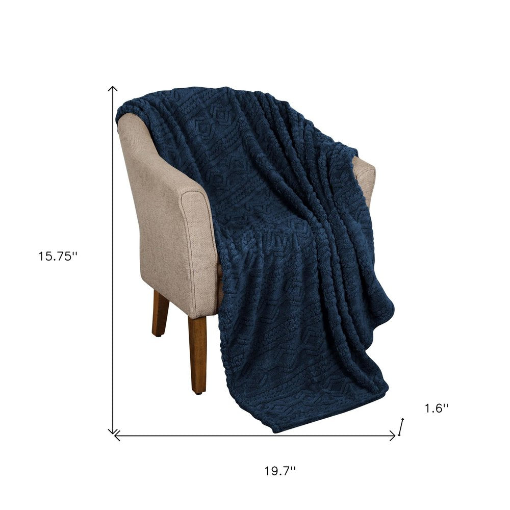 Twin Navy Blue Fleece Geometric Plush Blanket on a white background